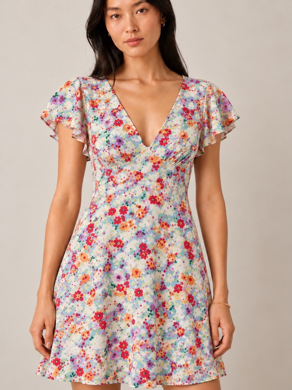 Rails Floral Mini Dress Flutter Sleeve V-Neck